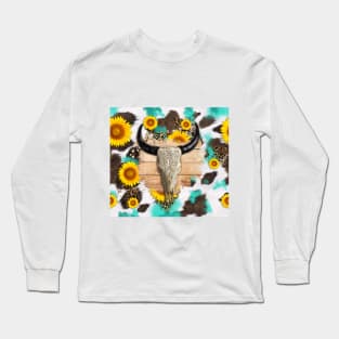 Bull skull sunflower fur Long Sleeve T-Shirt